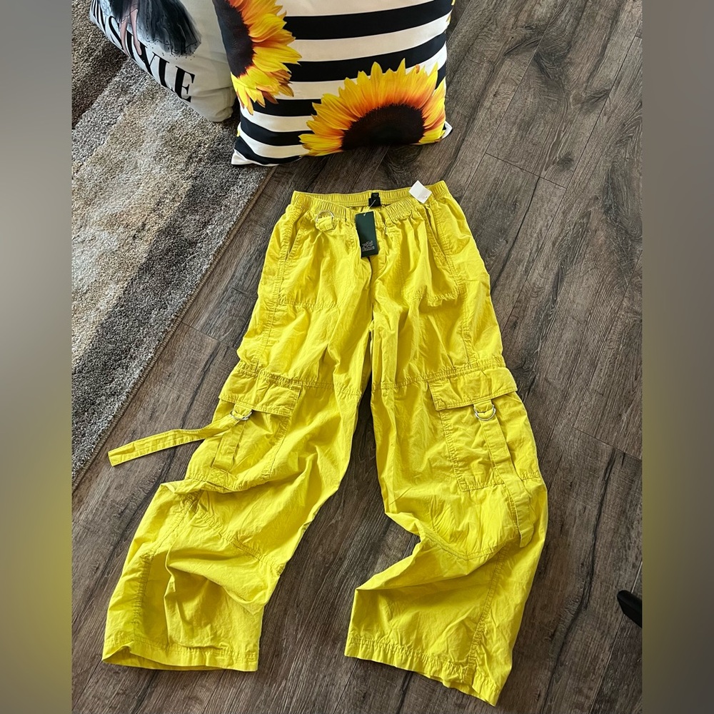 Women’s BRIGHT LEMON YELLOW Cargo TRACK PANTS  by Wild Fable; SIZE SMALL; NWT